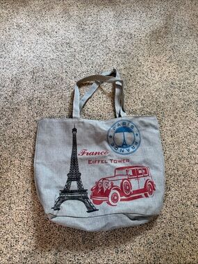 Paris Eiffel Tower Tote Bag with Vintage Car Graphic